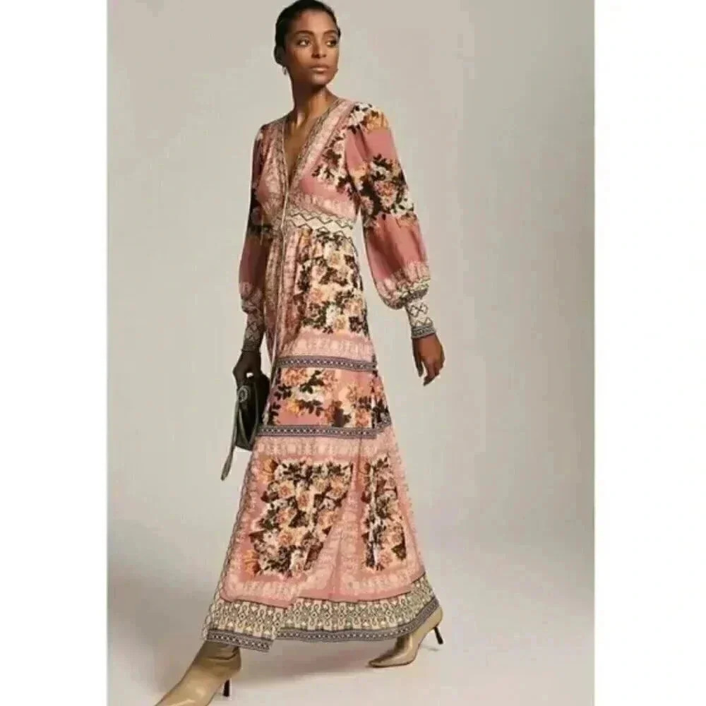 Anthropologie Pink Floral Patchwork Maxi Dress - Picture 4 of 10
